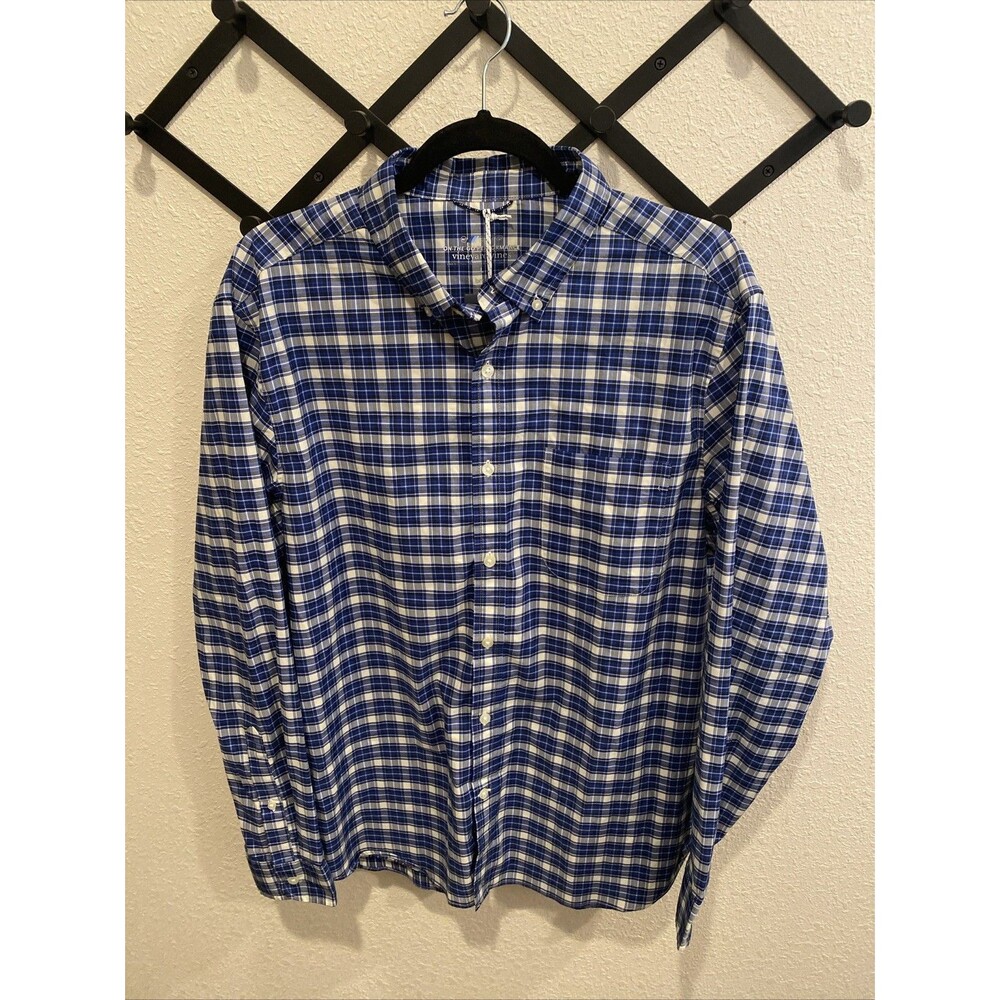Vineyard Vines On The Go Performance Shirt Blue Plaid Size Large NWT *READ